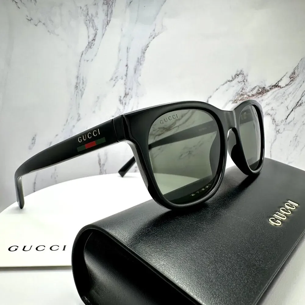 New GUCCI Sunglasses Black 54mm Square Gold Letter Logo Red Green Web Mens - Picture 5 of 15